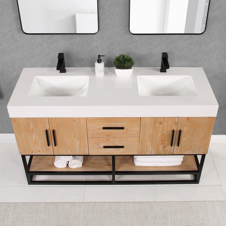 Altair Bianco Double Bathroom Vanity with White Composite Stone Countertop