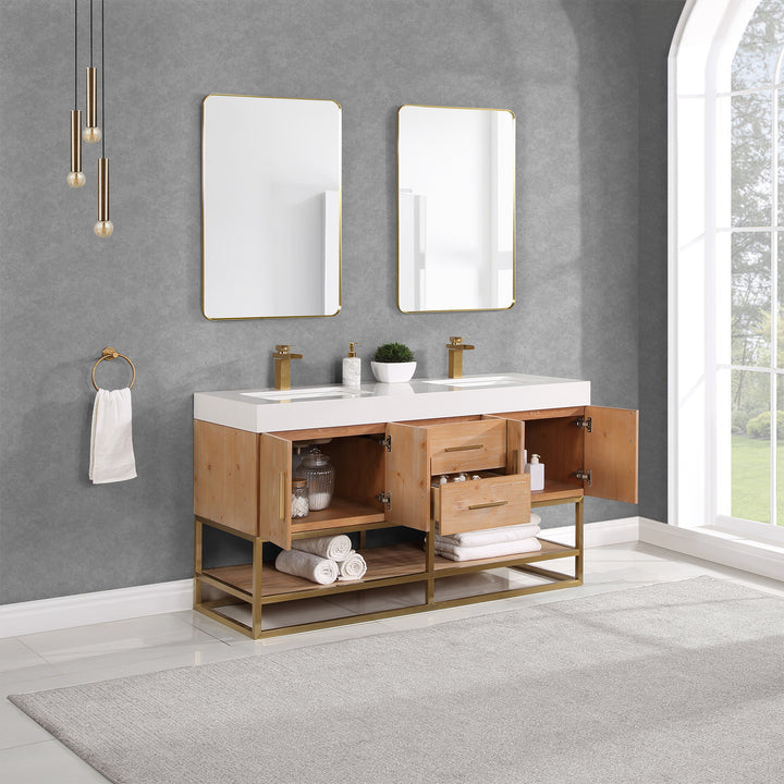 Altair Bianco Double Bathroom Vanity with White Composite Stone Countertop