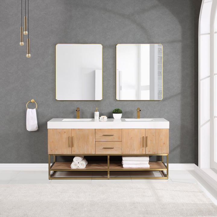 Altair Bianco Double Bathroom Vanity with White Composite Stone Countertop