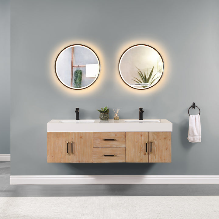 Altair Corchia Wall-mounted Double Bathroom Vanity with White Composite Stone Countertop