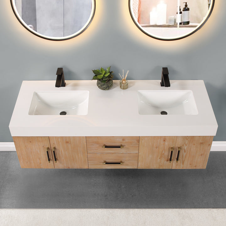 Altair Corchia Wall-mounted Double Bathroom Vanity with White Composite Stone Countertop