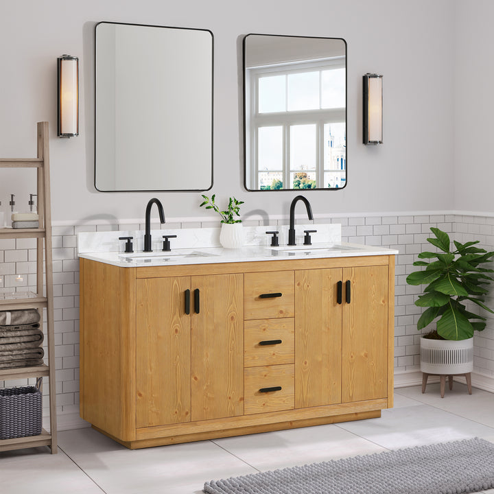 Altair Perla 60" Double Bathroom Vanity with Grain White Composite Stone Countertop