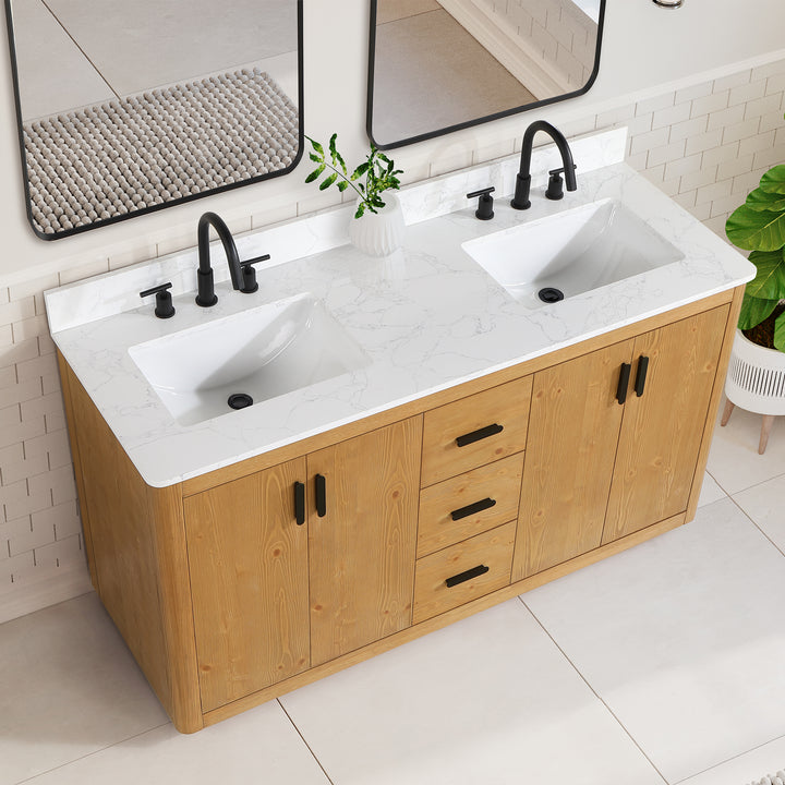 Altair Perla 60" Double Bathroom Vanity with Grain White Composite Stone Countertop