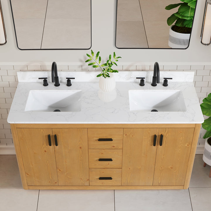 Altair Perla 60" Double Bathroom Vanity with Grain White Composite Stone Countertop