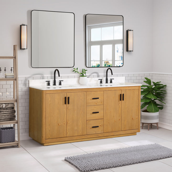 Altair Perla 72" Double Bathroom Vanity with Grain White Composite Stone Countertop