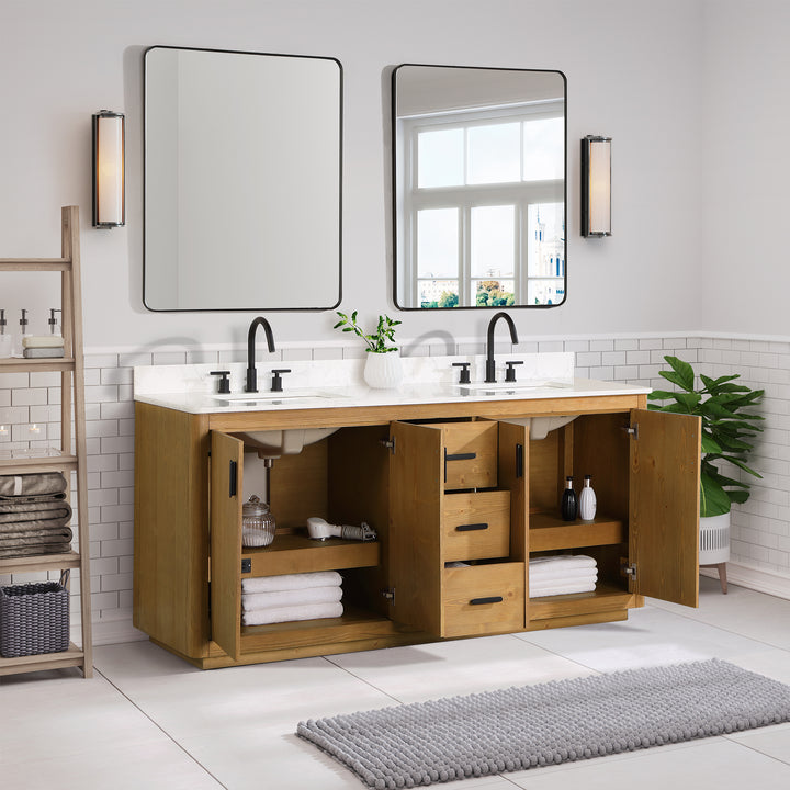 Altair Perla 72" Double Bathroom Vanity with Grain White Composite Stone Countertop