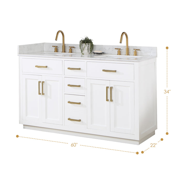 Altair Gavino 60" Double Bathroom Vanity with Composite Stone Countertop