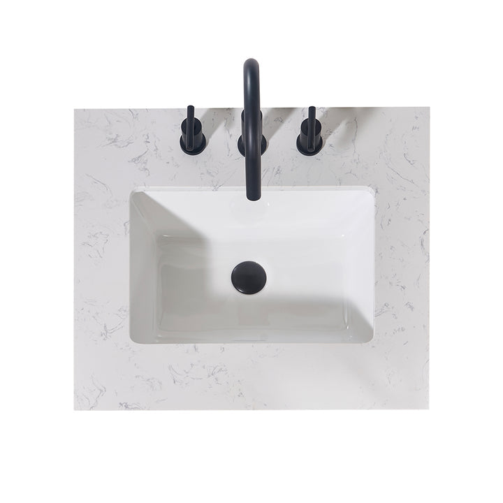 Altair Merano Stone effects Single Sink Vanity Top in Aosta White Apron with White Sink