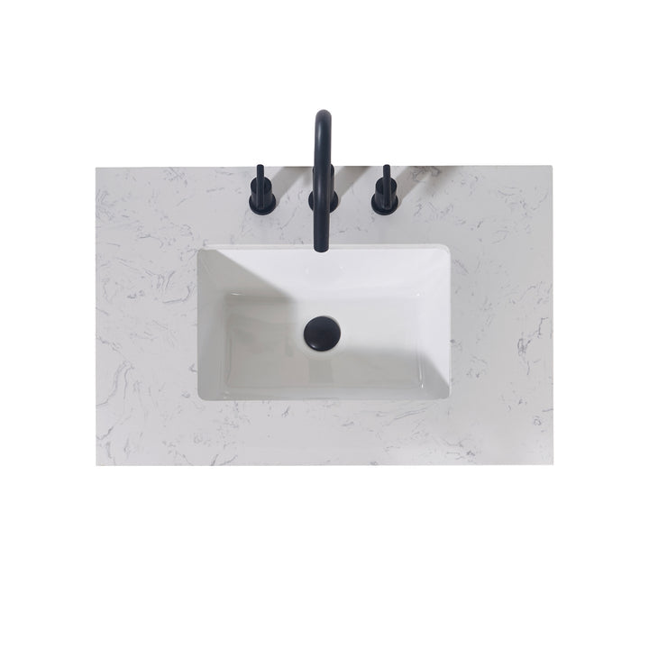 Altair Merano Stone effects Single Sink Vanity Top in Aosta White Apron with White Sink