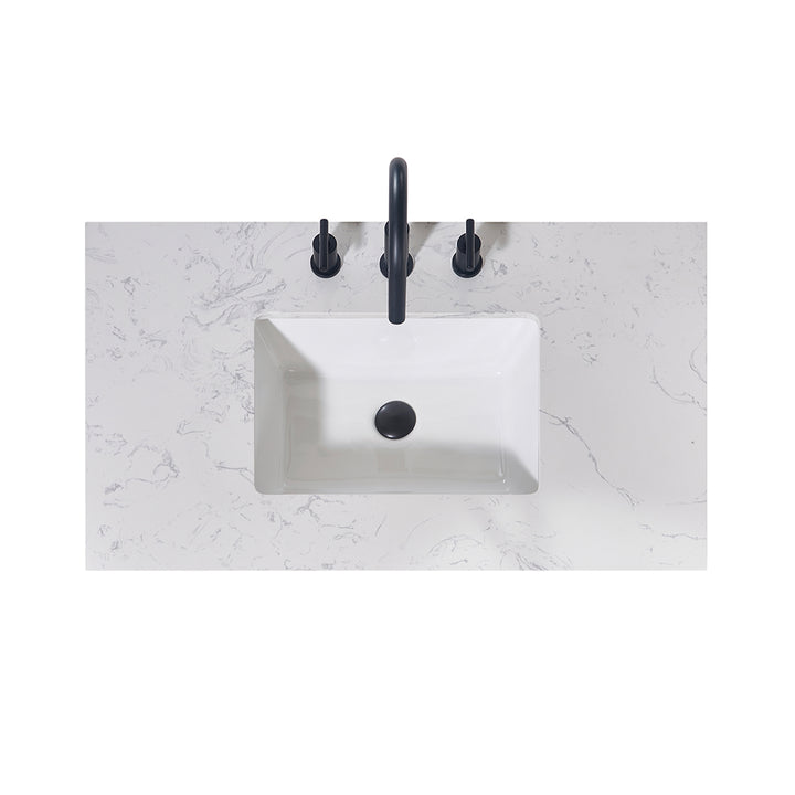 Altair Merano Stone effects Single Sink Vanity Top in Aosta White Apron with White Sink