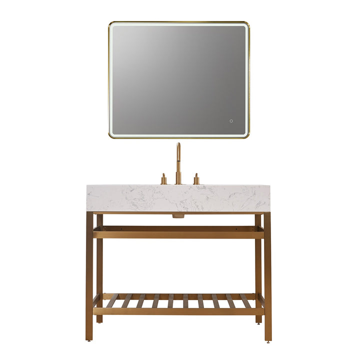 Altair Merano 42" Single Stainless Steel Vanity Console with Aosta White Stone Countertop