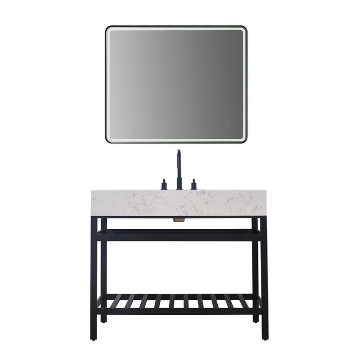 Altair Merano 42" Single Stainless Steel Vanity Console with Aosta White Stone Countertop