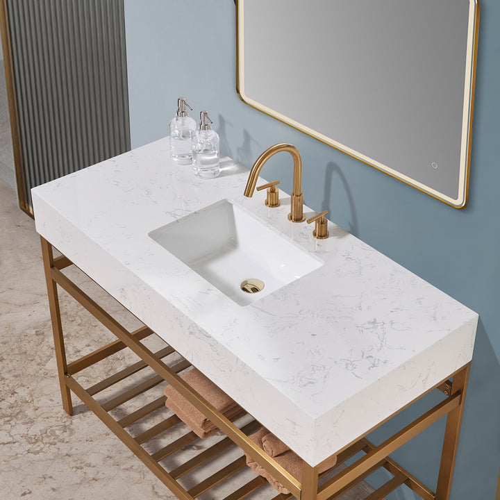 Altair Merano 48" Single Stainless Steel Vanity Console with Aosta White Stone Countertop