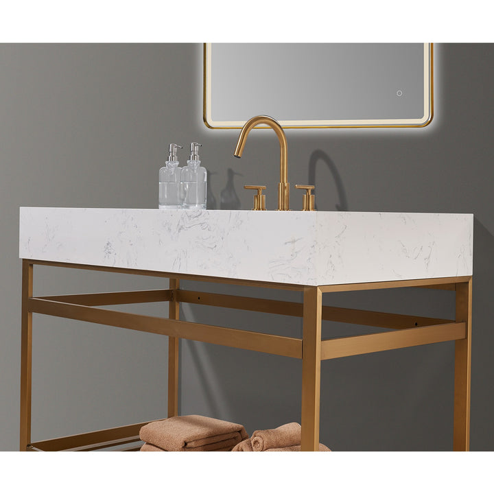 Altair Merano 48" Single Stainless Steel Vanity Console with Aosta White Stone Countertop