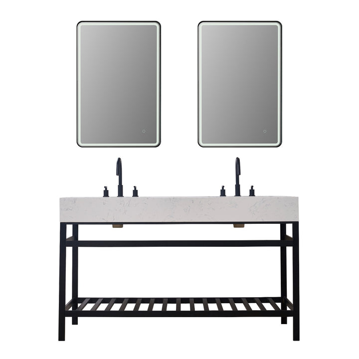 Altair Merano 60" Double Stainless Steel Vanity Console with Aosta White Stone Countertop