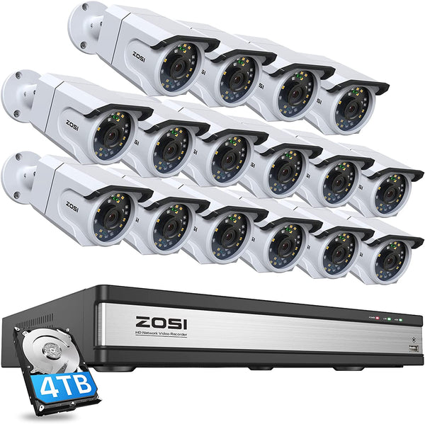 Zosi C105 4K 16 Channel PoE Security Camera System + 4TB Hard Drive