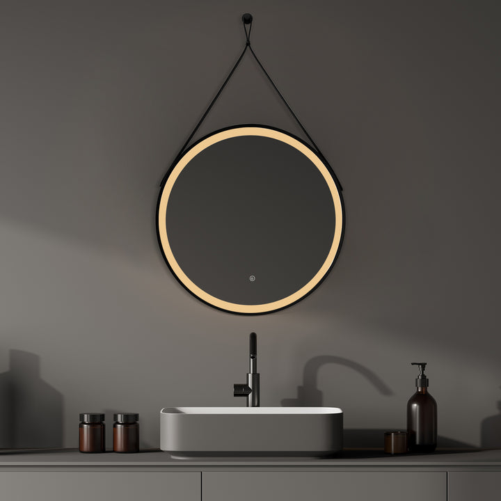 Altair Roccia Round 28" Framed Modern Bathroom Vanity LED Lighted Wall Mirror