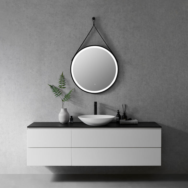 Altair Roccia Round 28" Framed Modern Bathroom Vanity LED Lighted Wall Mirror