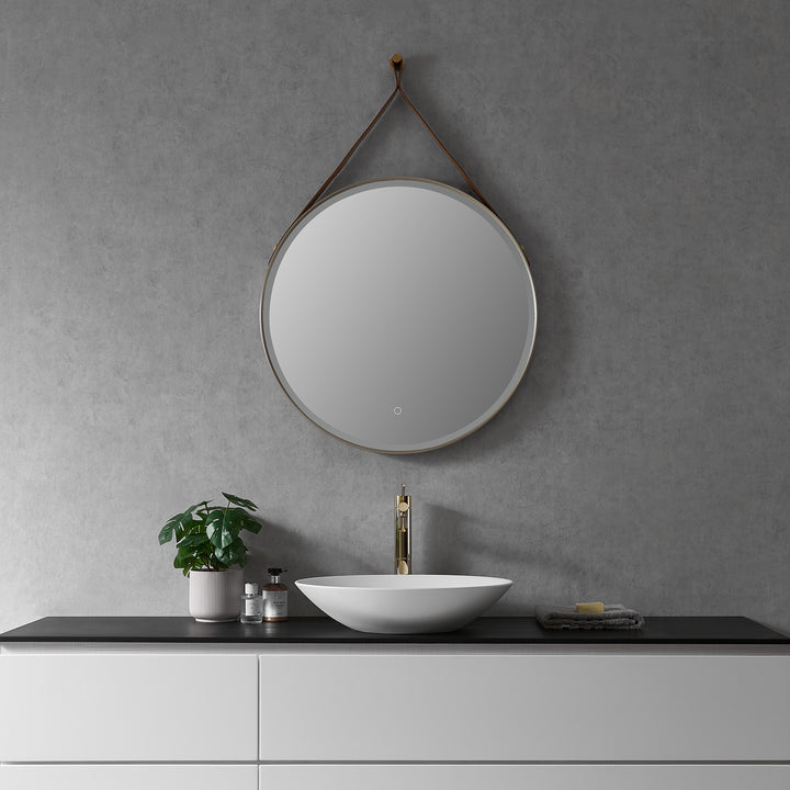 Altair Roccia Round 28" Framed Modern Bathroom Vanity LED Lighted Wall Mirror