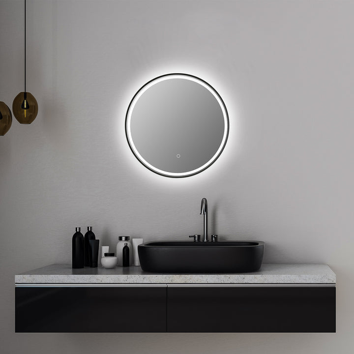 Altair Palme Round 24" Framed Modern Bathroom Vanity LED Lighted Wall Mirror