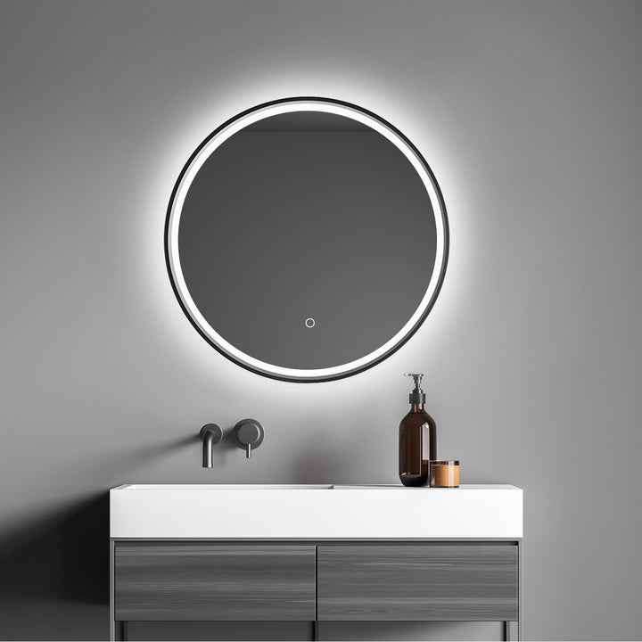 Altair Palme Round 24" Framed Modern Bathroom Vanity LED Lighted Wall Mirror