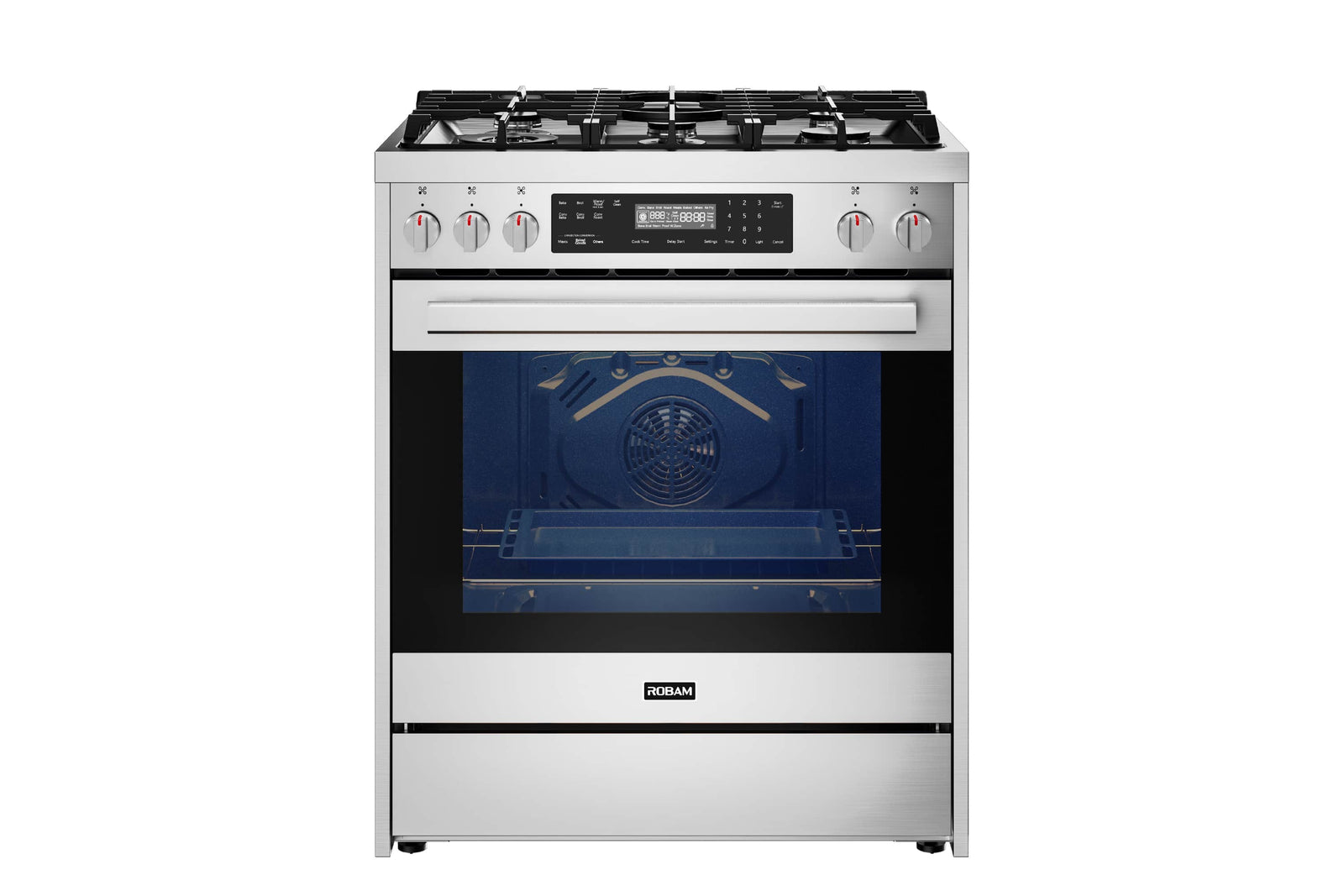 ROBAM 30-Inch 5 Cu. Ft. Oven Freestanding Dual Fuel Range, 5 Sealed Brass Burners in Stainless Steel (7MG10)