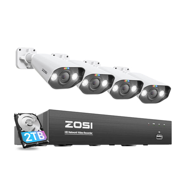 Zosi C182 4K 8 Channel Starlight PoE Camera System + 2TB Hard Drive