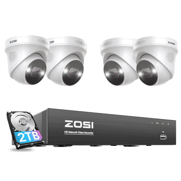 Zosi C225 4K 8CH 4 Camera Spotlight Security Camera System + 2TB Hard Drive