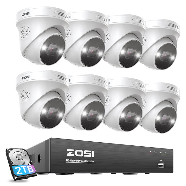 Zosi C225 4K 8 Channel Spotlight PoE Camera System + 2TB Hard Drive