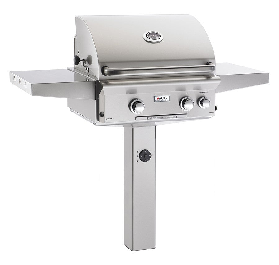 American Outdoor Grill L-Series - 24-Inch 2-Burner Freestanding Grill with Rotisserie on In-Ground Post - Natural Gas Grill - AOG24NGL