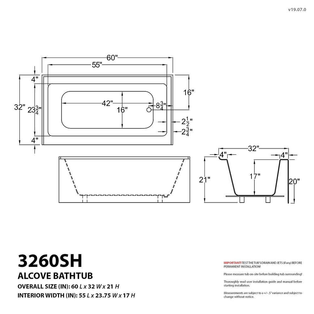 Atlantis Whirlpools Soho 32 x 60 Front Skirted Air Massage Tub with Left Drain in White 3260SHAL