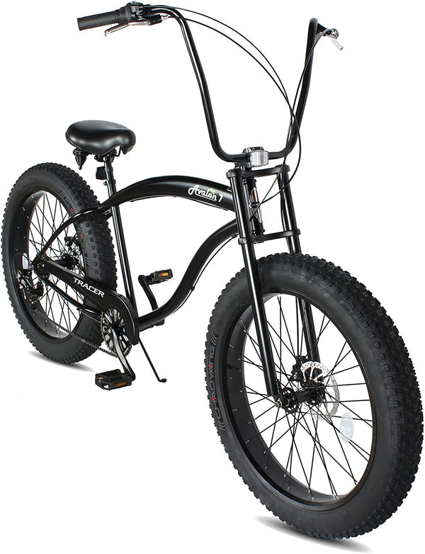 Tracer 26" Avalon GT Fat Tire Stretch Beach Cruiser Bike MB-AVALON GT-BK/BK