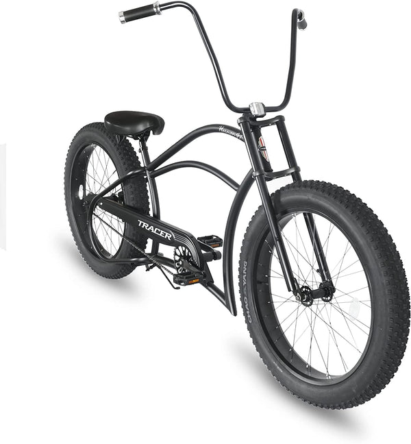 Tracer 26" Harman 1-Speed Classic Chopper Stretch Cruiser Fat Tire Bike MB-HARMAN-GT-BK/PLS