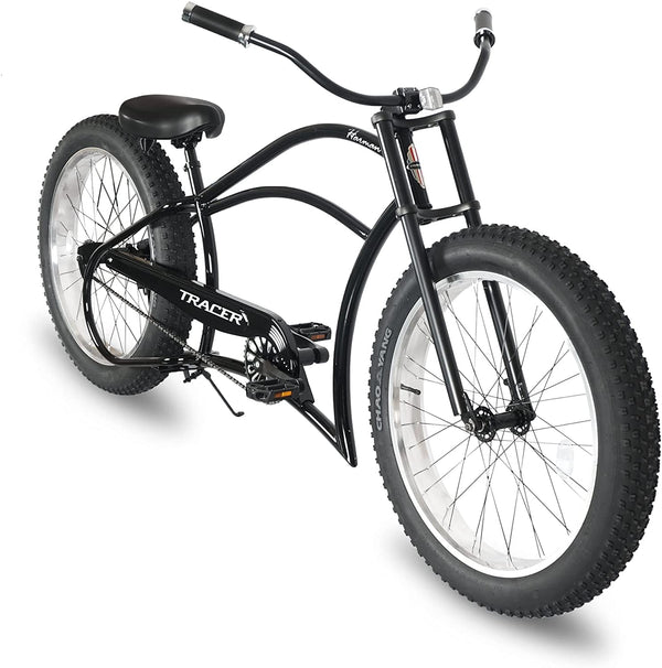 Tracer 26" Harman 1-Speed Classic Chopper Stretch Cruiser Fat Tire Bike MB-HARMAN-GT-BK/PLS