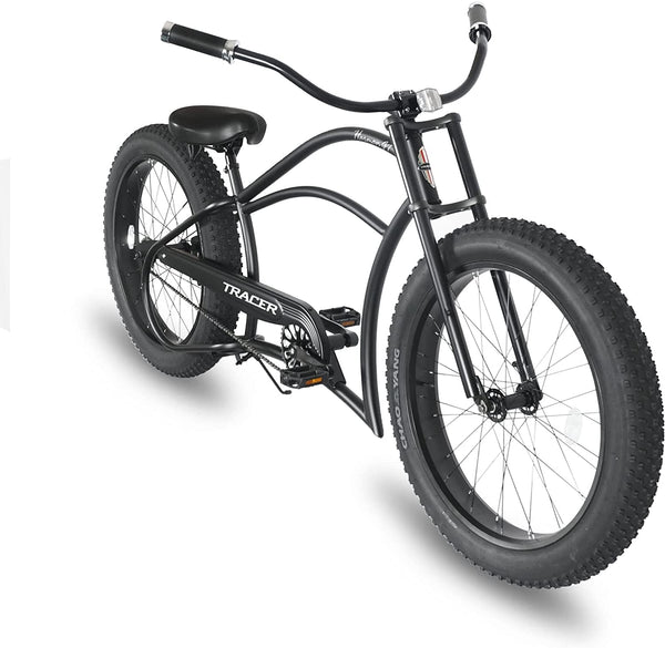 Tracer 26" Harman 1-Speed Classic Chopper Stretch Cruiser Fat Tire Bike MB-HARMAN-GT-BK/PLS