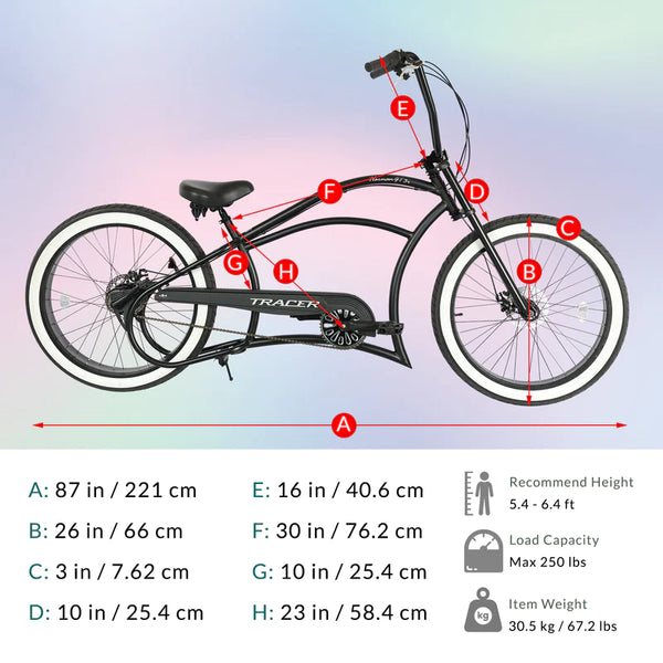 Tracer 26" Harman 3-Speed Vintage Chopper Stretch Fat Tire Bike MB-HARMAN-3I-GT-BK/PLS