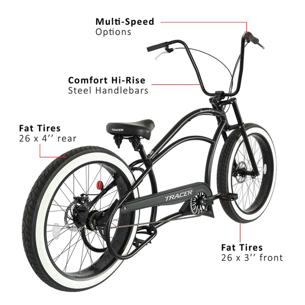 Tracer 26" Harman 3-Speed Vintage Chopper Stretch Fat Tire Bike MB-HARMAN-3I-GT-BK/PLS