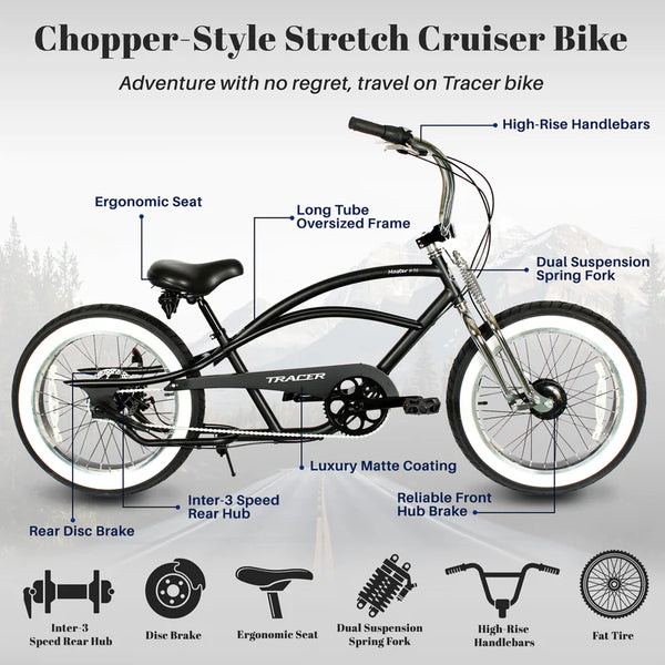 Tracer 20" Master 3i 3-Speed Chopper Style Cruiser Bike  MB-MASTER 3I DS-MBK