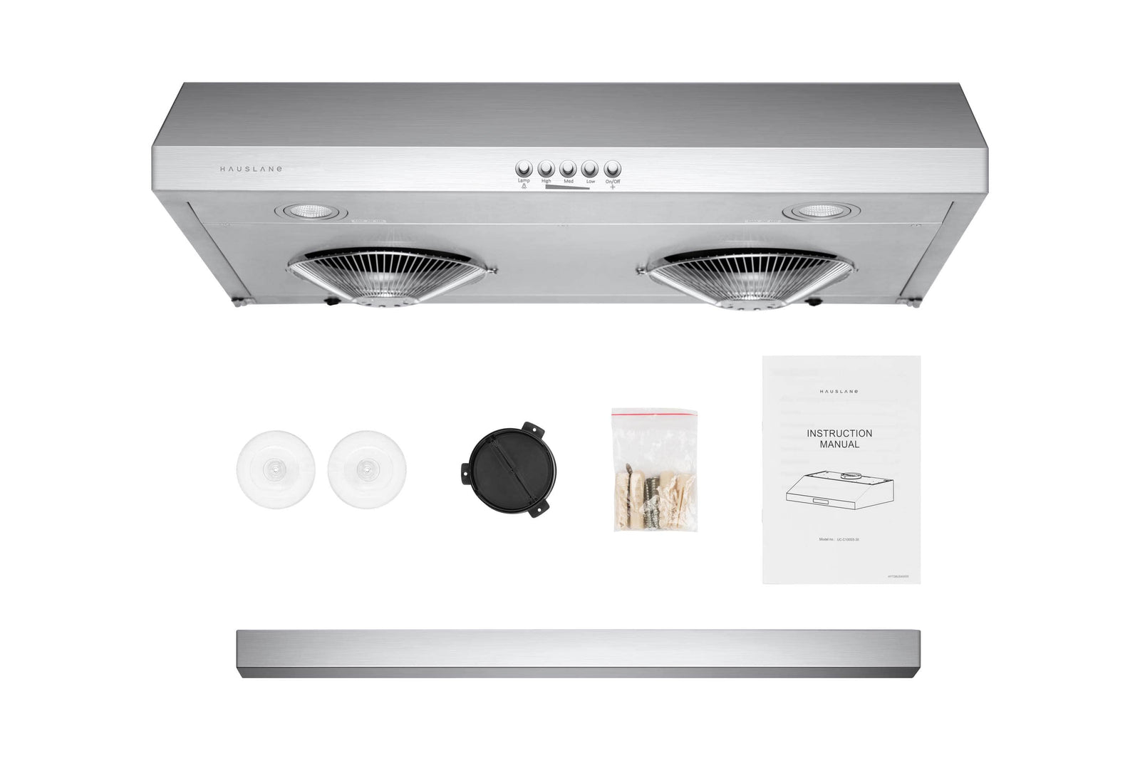 Hauslane 30-Inch Under Cabinet Push Button Range Hood with Grease Catchers in Stainless Steel (UC-C100SS-30)