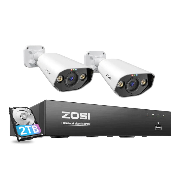 Zosi C182 4K 8CH 2-Cam PoE Security System + 2TB Hard Drive