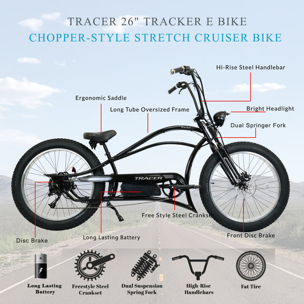 Tracer 800W Tracker DS7 Speed Stretch Electric Bike MB-EB-TRACKER DS7-BK