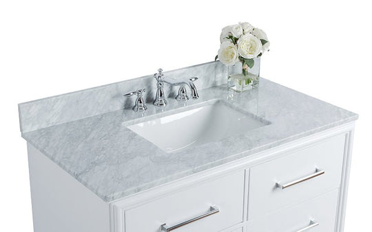 Ancerre Designs Ellie Bathroom Vanity With Sink And Carrara Wihite Marble Top Cabinet Set