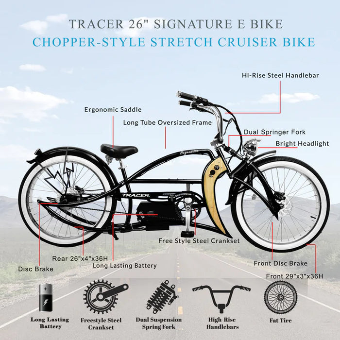 Tracer 800W Signature Pro Chopper Cruiser Electric Bike MB-EB-Signature Pro-BK