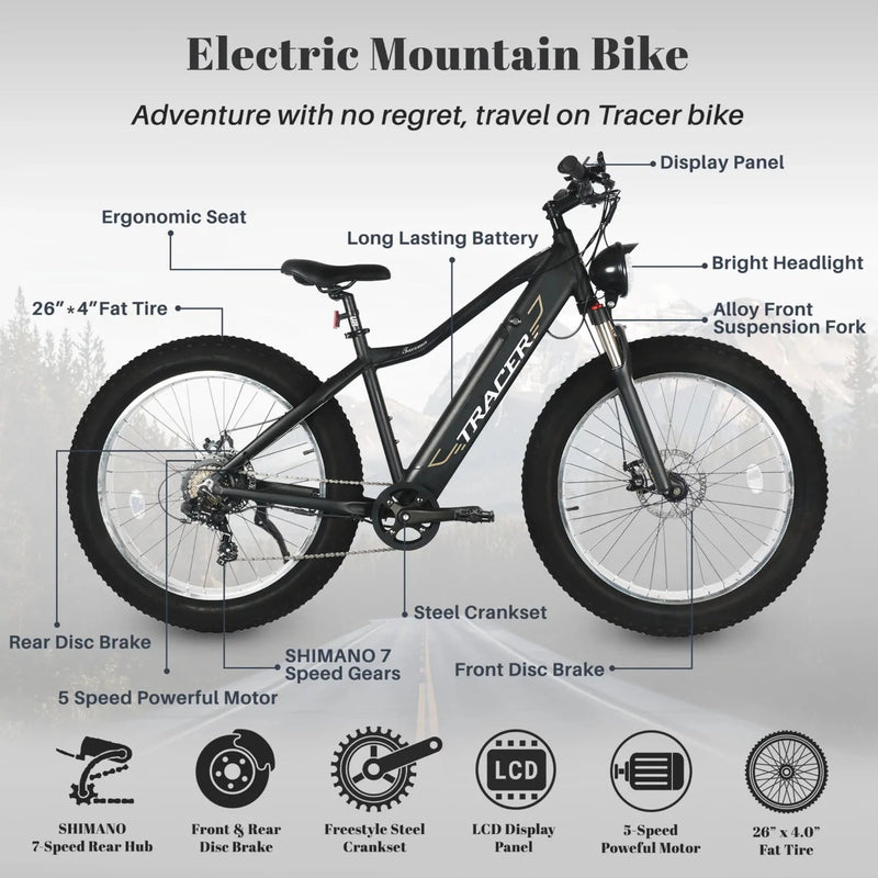 Tracer 800W 26" Tacoma Fat Tire Electric Bike MB-EB-TACOMA-BK/PLS