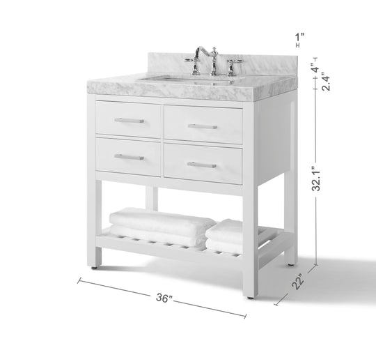 Ancerre Designs Elizabeth Bathroom Vanity With Sink And  Carrara White Marble Top Cabinet Set