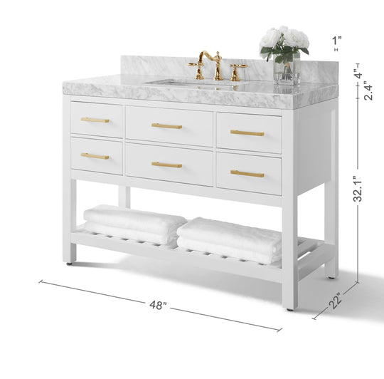 Ancerre Designs Elizabeth Bathroom Vanity With Sink And  Carrara White Marble Top Cabinet Set