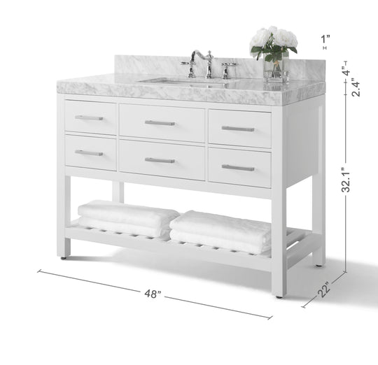 Ancerre Designs Elizabeth Bathroom Vanity With Sink And  Carrara White Marble Top Cabinet Set