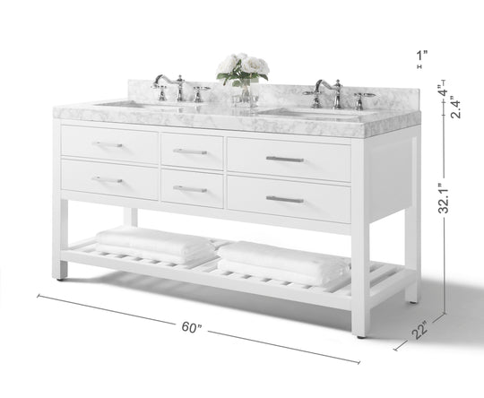 Ancerre Designs Elizabeth Bathroom Vanity With Sink And  Carrara White Marble Top Cabinet Set