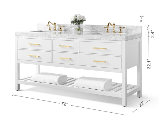 Ancerre Designs Elizabeth Bathroom Vanity With Sink And  Carrara White Marble Top Cabinet Set