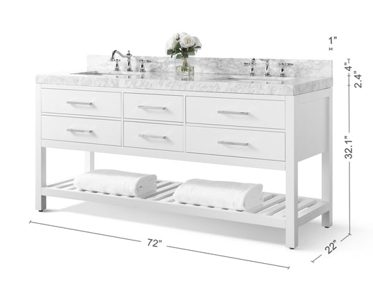 Ancerre Designs Elizabeth Bathroom Vanity With Sink And  Carrara White Marble Top Cabinet Set